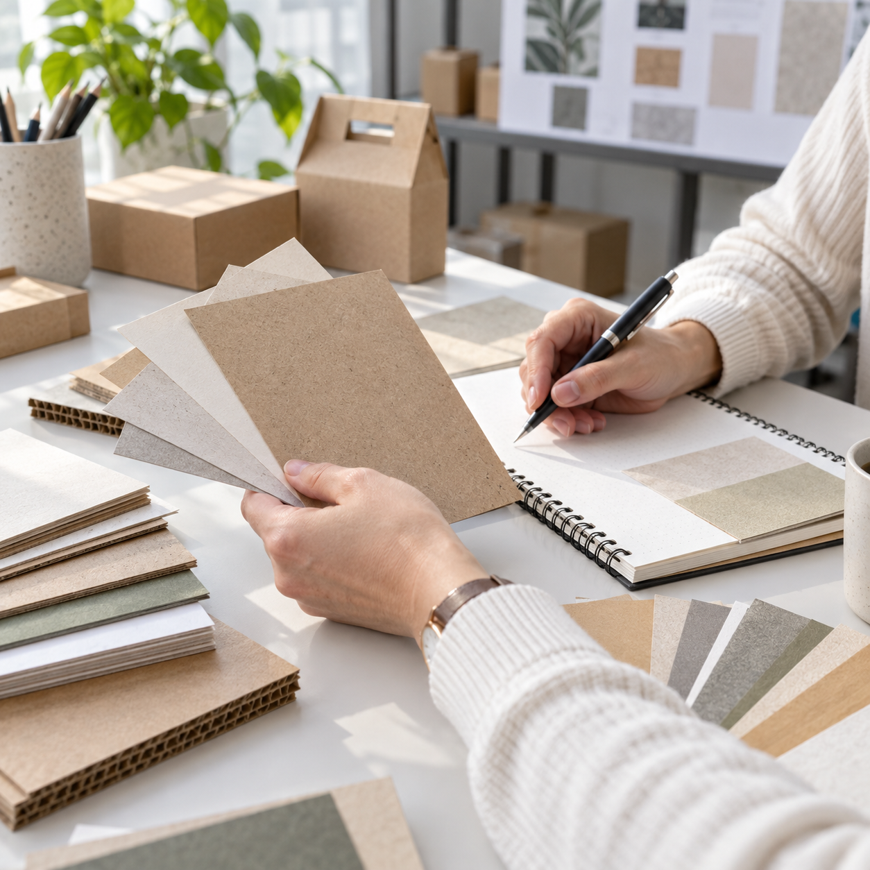 Buyer reviewing paper samples
