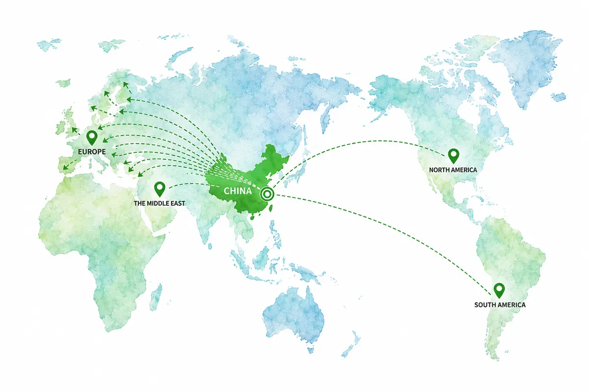 LANGMAI export market map from China to North America, Europe, Middle East, South America and Asia