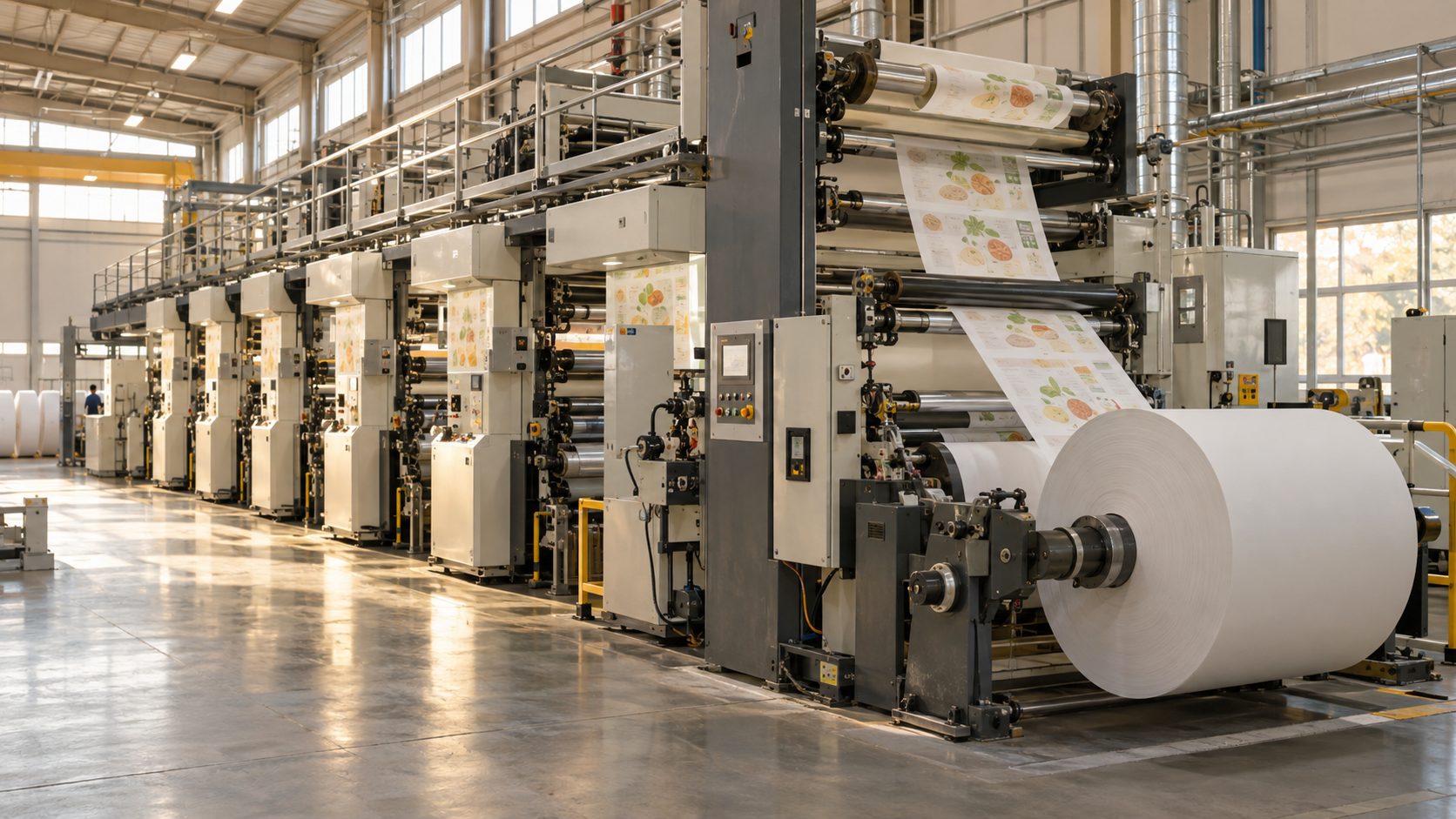 Flexographic printing press producing custom printed parchment paper at the LANGMAI factory